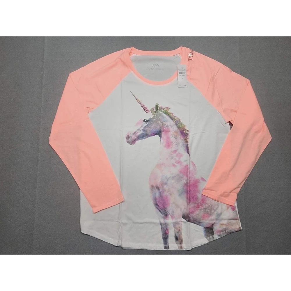 Justice Girls Unicorn Raglan Long Sleeve Tee White Pink Plus Size 20/22 NWT